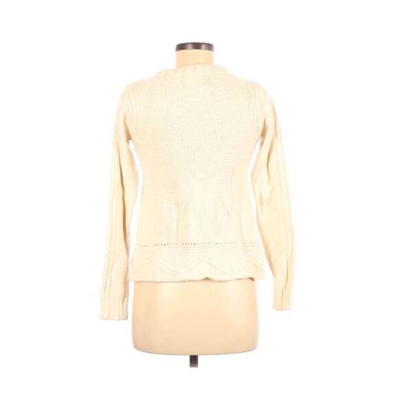 Anthropologie Rosie Neira Cream Round Neck Wool upraised knit Sweater womens L - Picture 2 of 9
